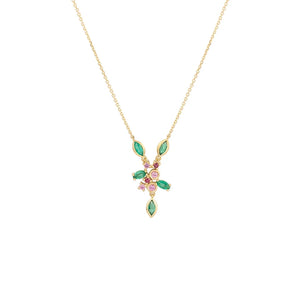925 Silver Colorful Green Pink Zircons Coral Pendant Necklace Women Gift