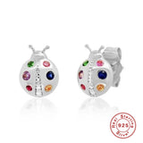 925 Silver Ladybug Stud Earring Colorful Insect Ear Stud