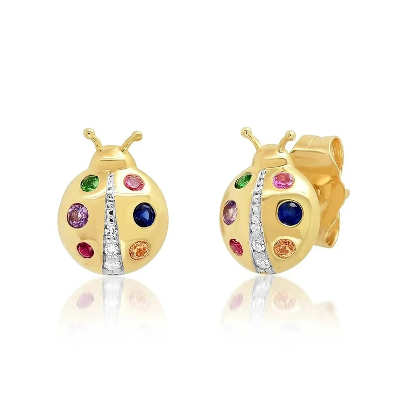 925 Silver Ladybug Stud Earring Colorful Insect Ear Stud
