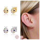 925 Silver Ladybug Stud Earring Colorful Insect Ear Stud