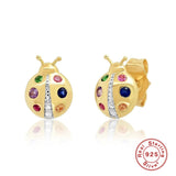 925 Silver Ladybug Stud Earring Colorful Insect Ear Stud
