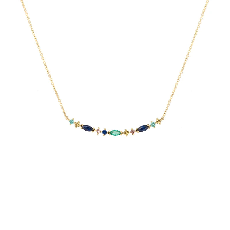 925 Silver CZ Zircon Arc Bar Pendant Necklaces For Women