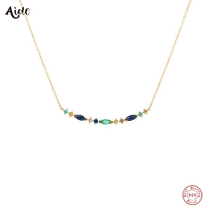 925 Silver CZ Zircon Arc Bar Pendant Necklaces For Women