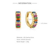 925 Silver Colorful Zircon Pave Hoop Earrings For Women