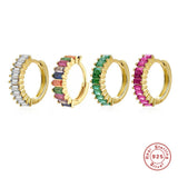 925 Silver Colorful Zircon Pave Hoop Earrings For Women