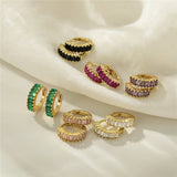 925 Silver Colorful Zircon Pave Hoop Earrings For Women
