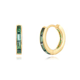 925 Silver Colorful Zircon Pave Huggie Earrings Green Crystal