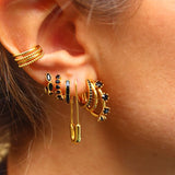 925 Silver Colorful Zircon Pave Huggie Earrings Green Crystal