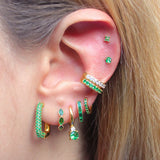 925 Silver Colorful Zircon Pave Huggie Earrings Green Crystal