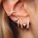 925 Silver Colorful Zircon Pave Huggie Earrings Green Crystal