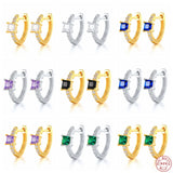 925 Silver Colorful Crystal Hoop Earrings Pave Zircon Circle 9mm