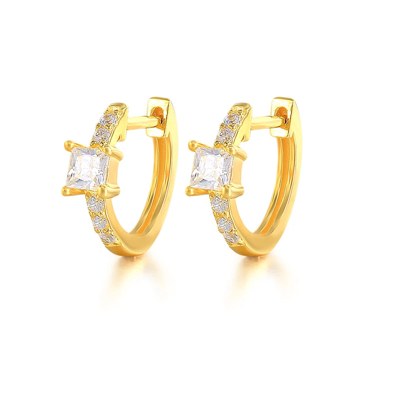 925 Silver Colorful Crystal Hoop Earrings Pave Zircon Circle 9mm