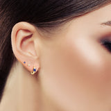 925 Silver Colorful Crystal Hoop Earrings Pave Zircon Circle 9mm