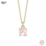 925 Silver Square Zircon Pendant Choker Necklace
