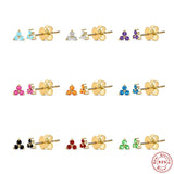 925 Silver Flower Zircon Stud Earrings Colorful Women's Piercing Gift