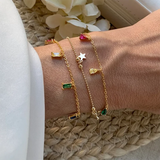 925 Silver Colorful Water Drop Zircon Charm Bracelet Square Green Crystal Beads
