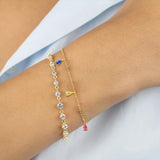 925 Silver Colorful Water Drop Zircon Charm Bracelet Square Green Crystal Beads
