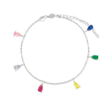 925 Silver Colorful Water Drop Zircon Charm Bracelet Square Green Crystal Beads