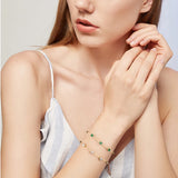 925 Silver Colorful Water Drop Zircon Charm Bracelet Square Green Crystal Beads