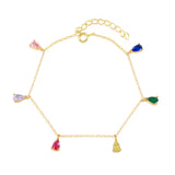 925 Silver Colorful Water Drop Zircon Charm Bracelet Square Green Crystal Beads