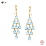 925 Silver Water Drop Zircons Tassel Earrings