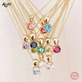 925 Silver Zircon Birthstone Necklace for Women Bride Pendant