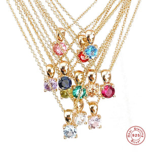 925 Silver Zircon Birthstone Necklace Women Pendant Gift Jewelry