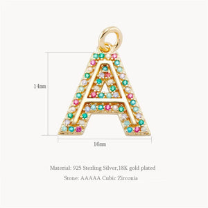 925 Silver Zircon Letter A-Z Pendant Charm for Necklaces DIY