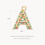 925 Silver Zircon Letter A-Z Pendant Charm for Necklaces DIY