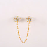 925 Silver Zircon Star Stud Earrings Double Star Studs with Chain Tassel