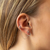 925 Silver Zircon Star Stud Earrings Double Star Studs with Chain Tassel