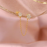 925 Silver Zircon Star Stud Earrings Double Star Studs with Chain Tassel