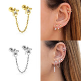 925 Silver Evil Eye Leaf Branch Stud Earrings Zircon Heart Cross Piercing