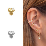 925 Silver Evil Eye Leaf Branch Stud Earrings Zircon Heart Cross Piercing