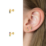 925 Silver CZ Angel Wing Stud Earrings Tiny Bull Head Bee Lock Bar Ear Studs
