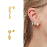 925 Silver CZ Angel Wing Stud Earrings Tiny Bull Head Bee Lock Bar Ear Studs
