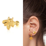 925 Silver CZ Angel Wing Stud Earrings Tiny Bull Head Bee Lock Bar Ear Studs