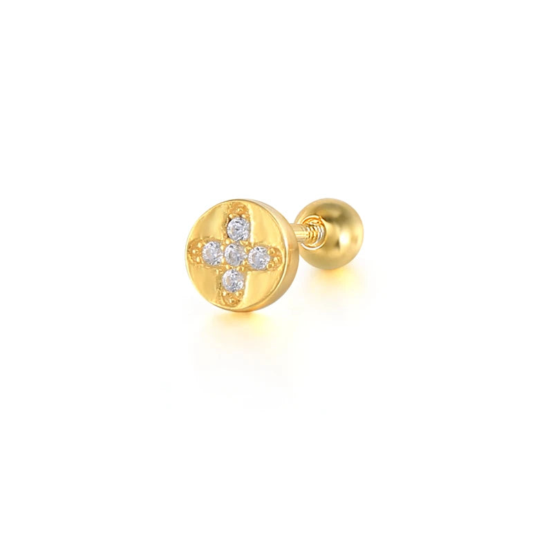 925 Silver CZ Angel Wing Stud Earrings Tiny Bull Head Bee Lock Bar Ear Studs