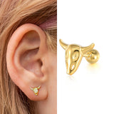 925 Silver CZ Angel Wing Stud Earrings Tiny Bull Head Bee Lock Bar Ear Studs