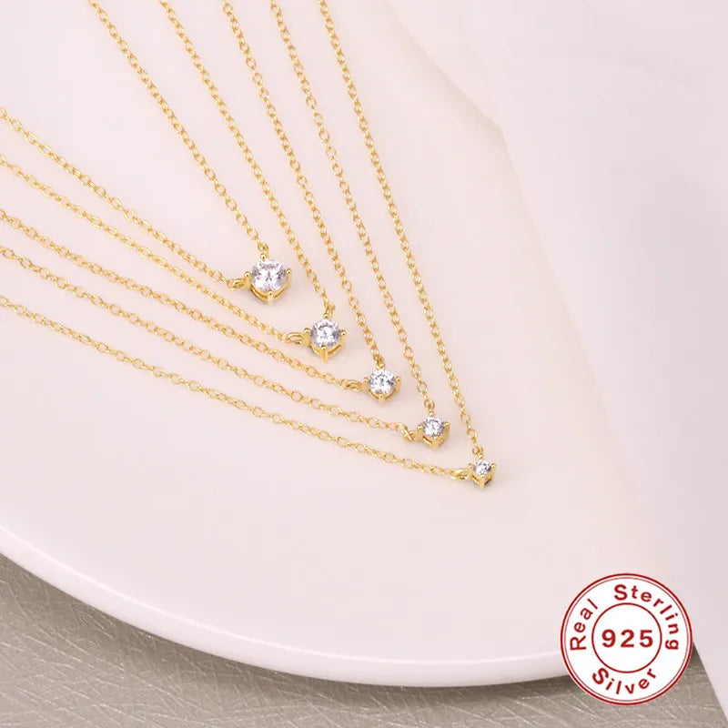925 Silver CZ Pendant Necklace For Women Crystal Chain Necklaces