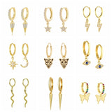 925 Silver CZ Sun Moon Star Pendant Hoop Earrings