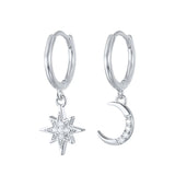 925 Silver CZ Sun Moon Star Pendant Hoop Earrings