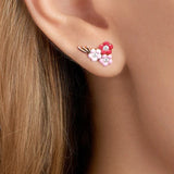 925 Silver Candy Enamel 3 Flowers Stud Earrings Zircon Summer Jewelry