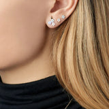 925 Silver Candy Enamel 3 Flowers Stud Earrings Zircon Summer Jewelry