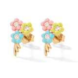 925 Silver Candy Enamel 3 Flowers Stud Earrings Zircon Summer Jewelry