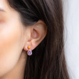 925 Silver Pink Orange Enamel Earrings Purple Zircon Charm