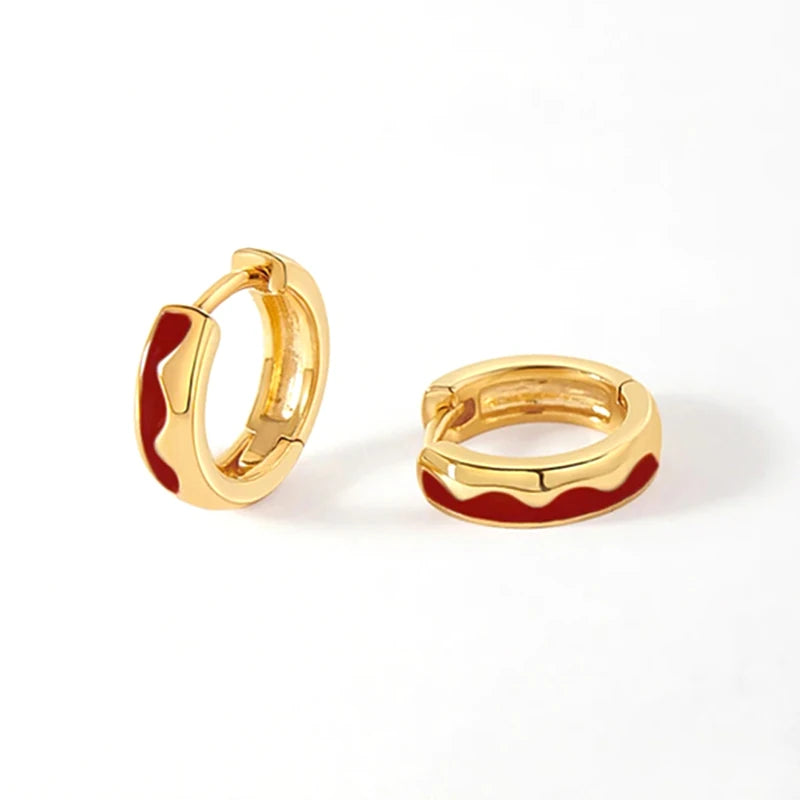 925 Silver Colorful Enamel Circle 9mm Huggie Earrings For Women Girls