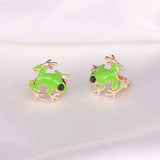 925 Silver Green Enamel Frog Stud Earrings Girls Gift