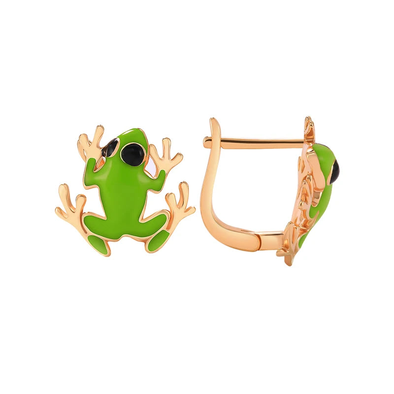 925 Silver Green Enamel Frog Stud Earrings Girls Gift
