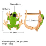 925 Silver Green Enamel Frog Stud Earrings Girls Gift